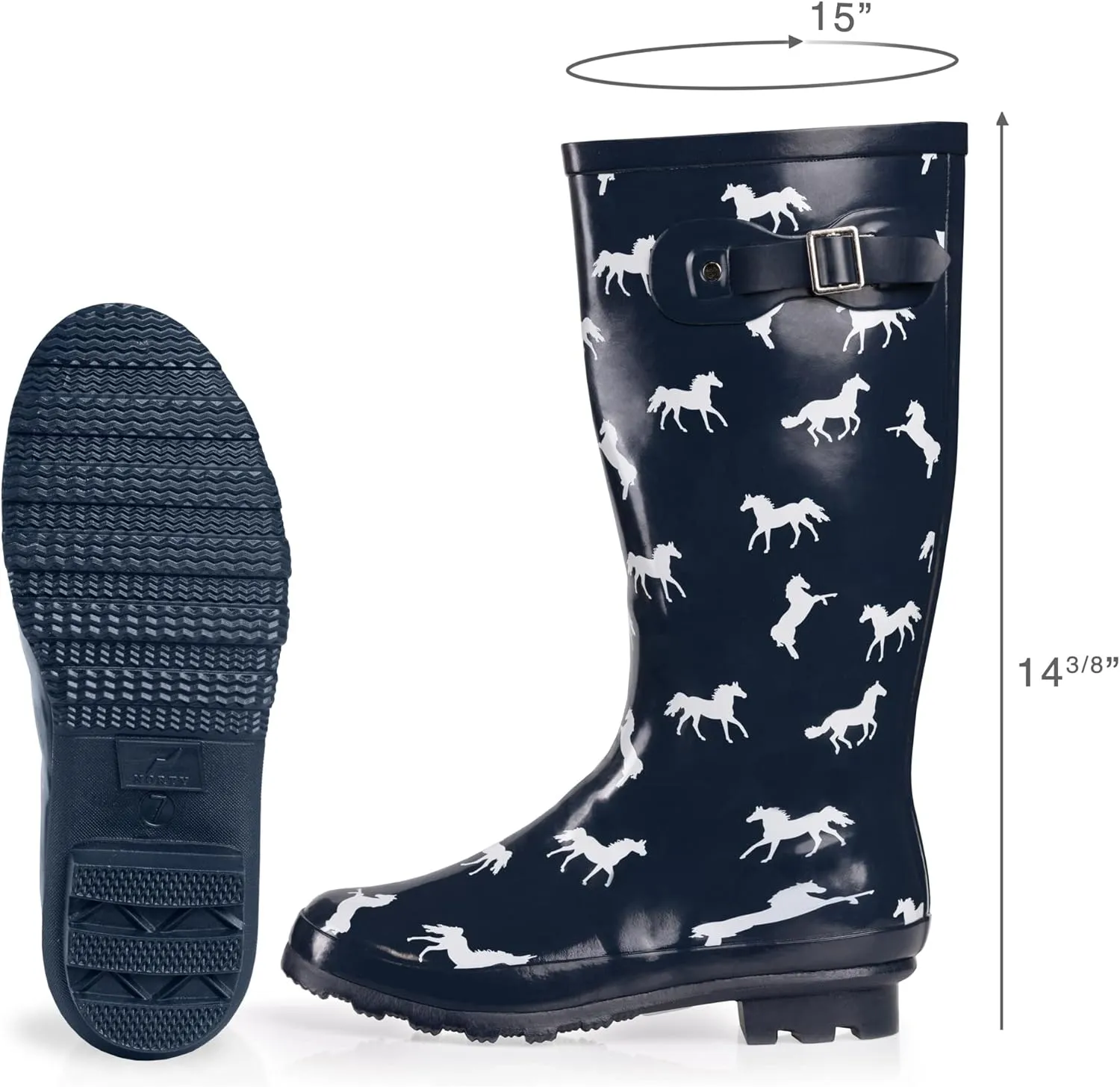 NORTY Women's Hurricane Rain Boots Knee High Calf Length - Glossy Matte Waterproof Rubber Tall Shoes