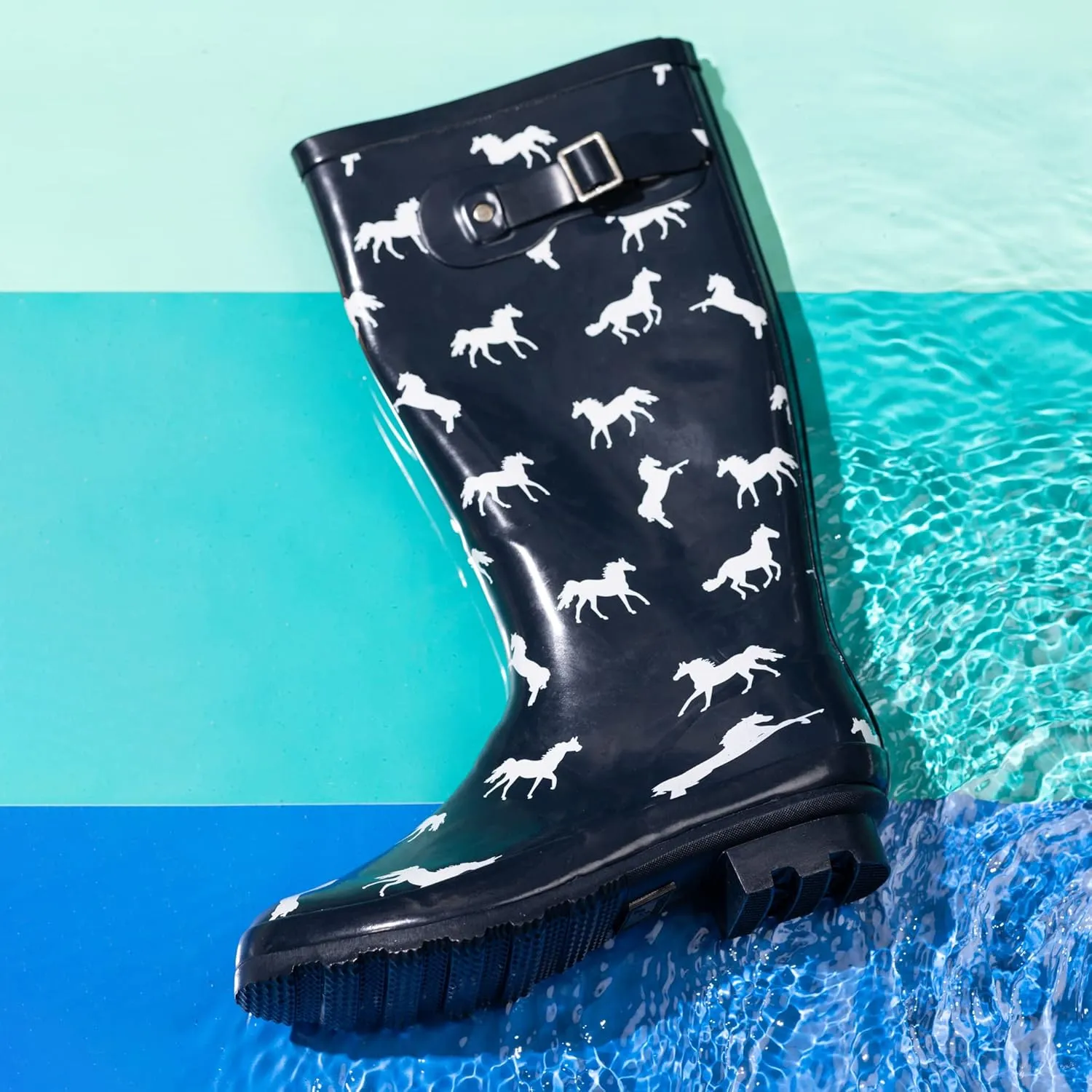 NORTY Women's Hurricane Rain Boots Knee High Calf Length - Glossy Matte Waterproof Rubber Tall Shoes