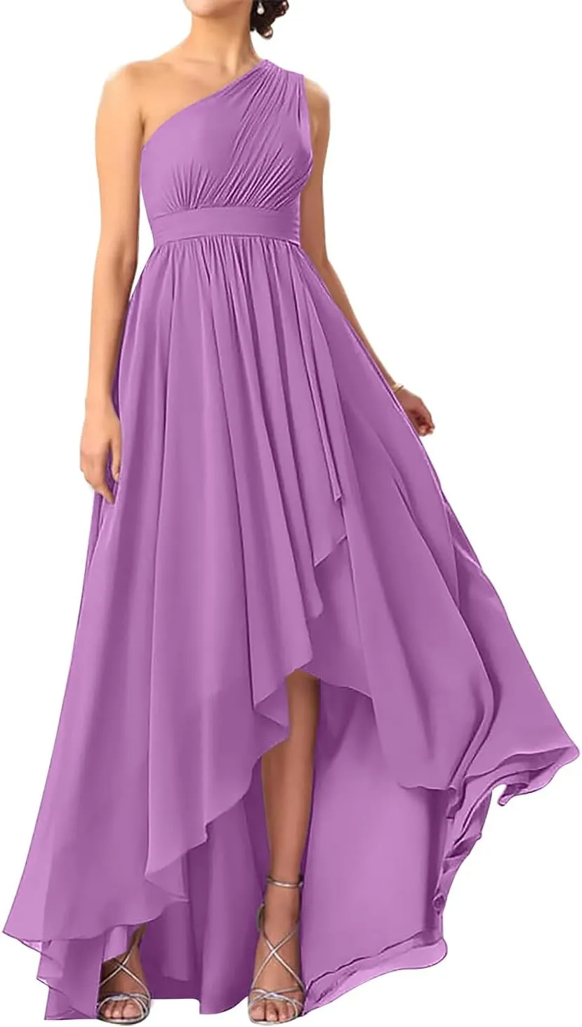 One Shoulder Chiffon Gown with Dramatic Ruffles, Fashion Show Attire Lilac