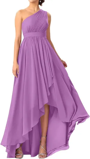 One Shoulder Chiffon Gown with Dramatic Ruffles, Fashion Show Attire Lilac