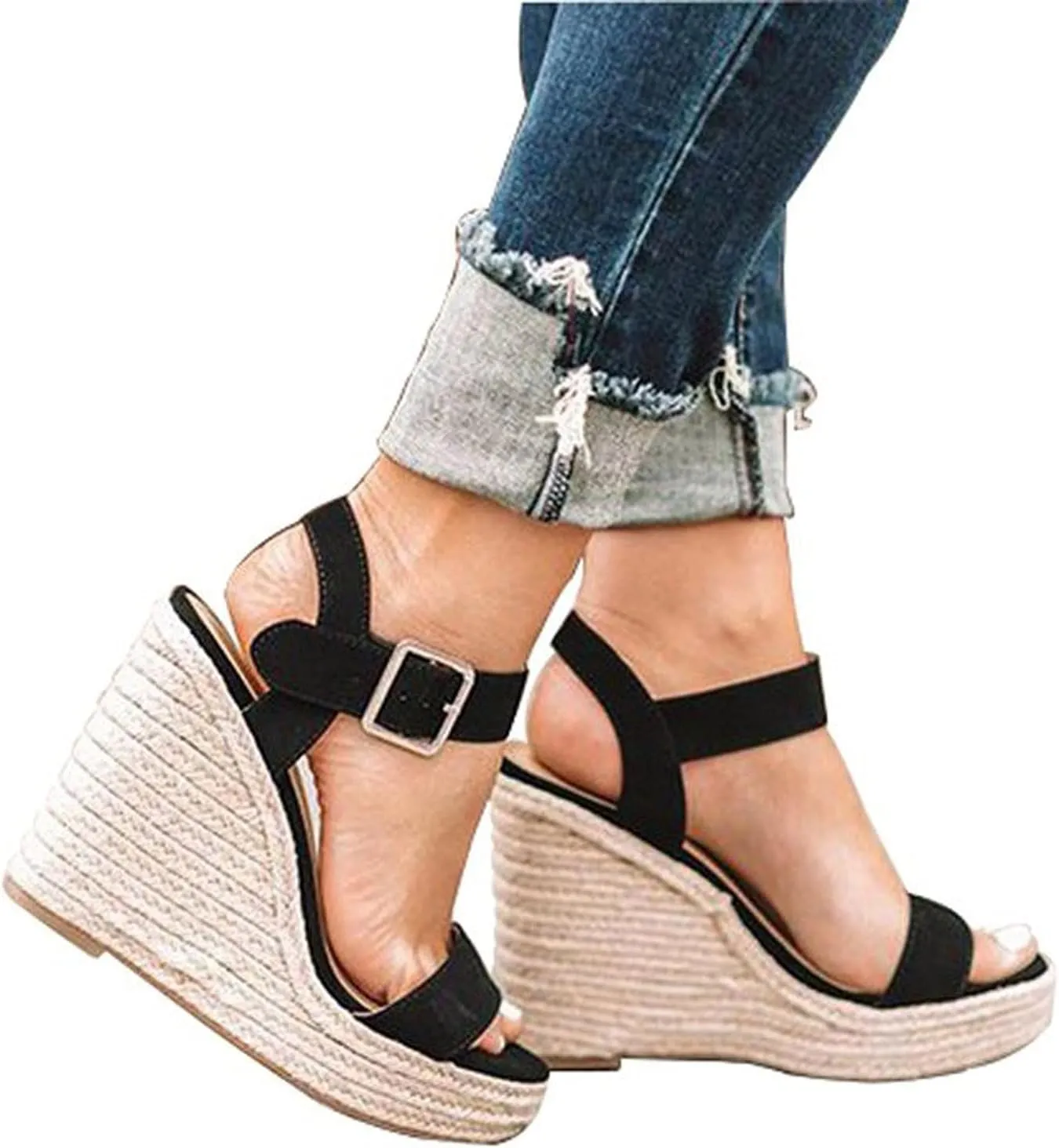 Orthopedic Sandals for Women Casual Summer Wedge Sandals for Women Dressy Open Toe Platform Wedges Buckle Ankle Strap Leather Sandals Espadrilles Beach Heels Sandal Strappy Slip on