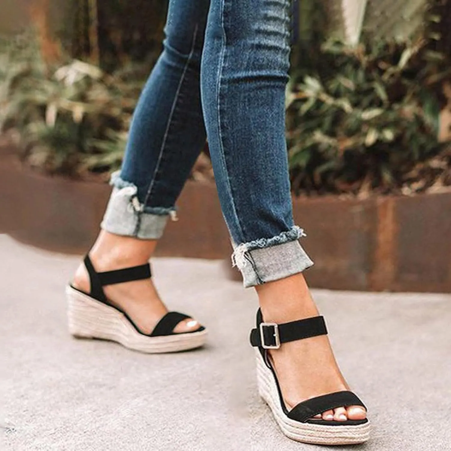 Orthopedic Sandals for Women Casual Summer Wedge Sandals for Women Dressy Open Toe Platform Wedges Buckle Ankle Strap Leather Sandals Espadrilles Beach Heels Sandal Strappy Slip on