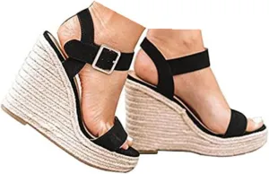 Orthopedic Sandals for Women Casual Summer Wedge Sandals for Women Dressy Open Toe Platform Wedges Buckle Ankle Strap Leather Sandals Espadrilles Beach Heels Sandal Strappy Slip on