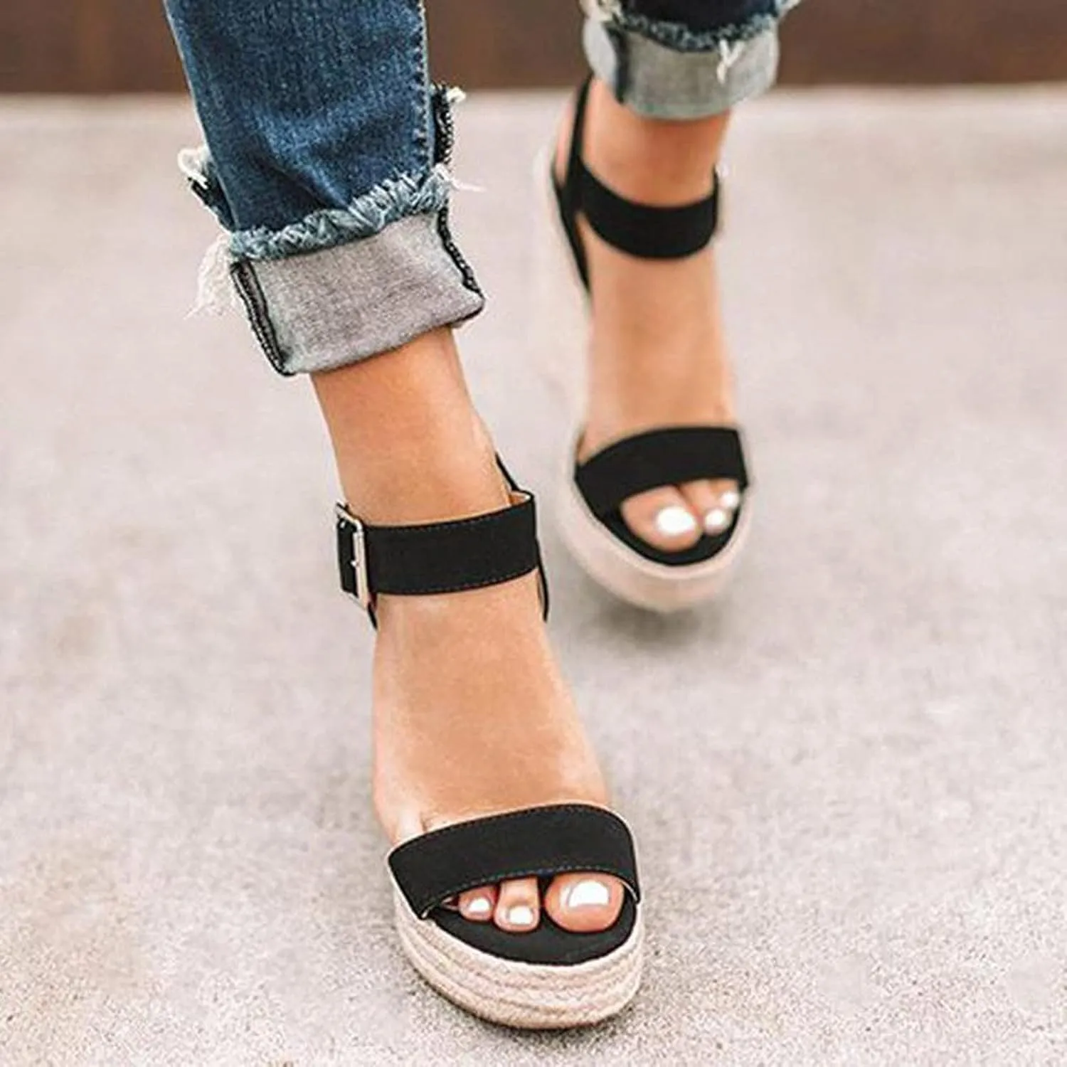 Orthopedic Sandals for Women Casual Summer Wedge Sandals for Women Dressy Open Toe Platform Wedges Buckle Ankle Strap Leather Sandals Espadrilles Beach Heels Sandal Strappy Slip on