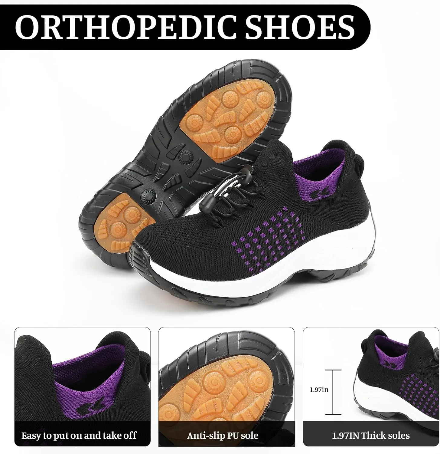 Orthopedic Shoes for Women, Comfort Wear Orthowear Shoes for Women & Men Ortho Stretch Cushion Shoe Nurse Comfortable Plantar Fasciitis Lightweight Walking Sneakers