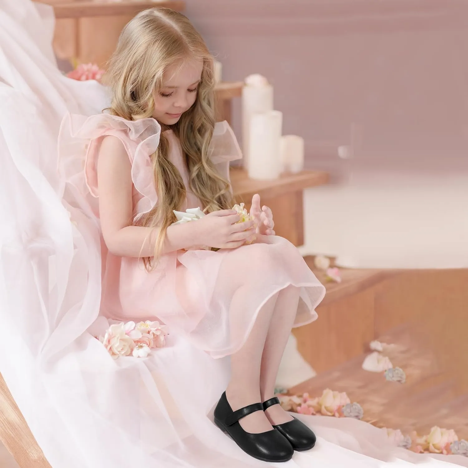 PANDANINJIA Girls Dress Shoes Toddler Flower Girl Kids Mary Jane Shoes Ballet Flats School Wedding Party Church Girls Shoes