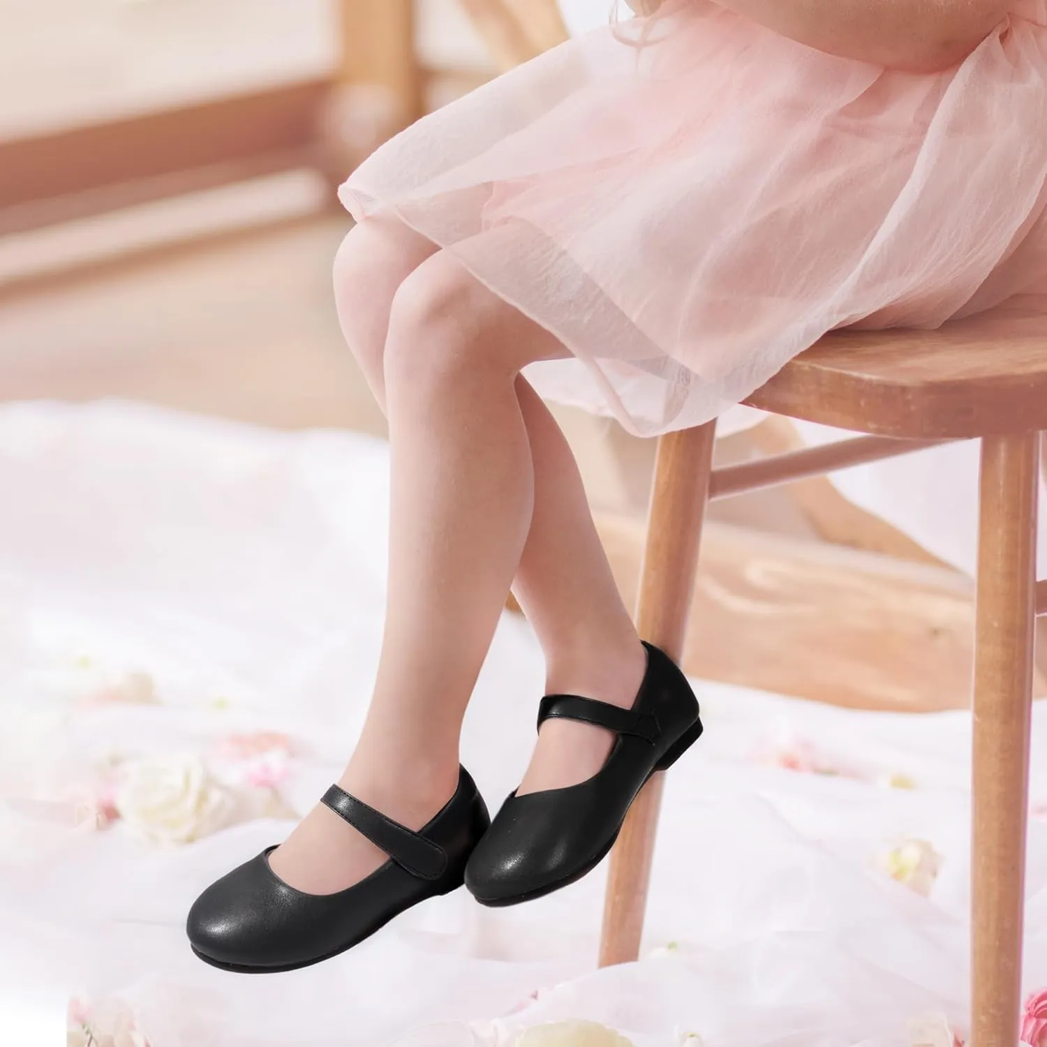 PANDANINJIA Girls Dress Shoes Toddler Flower Girl Kids Mary Jane Shoes Ballet Flats School Wedding Party Church Girls Shoes