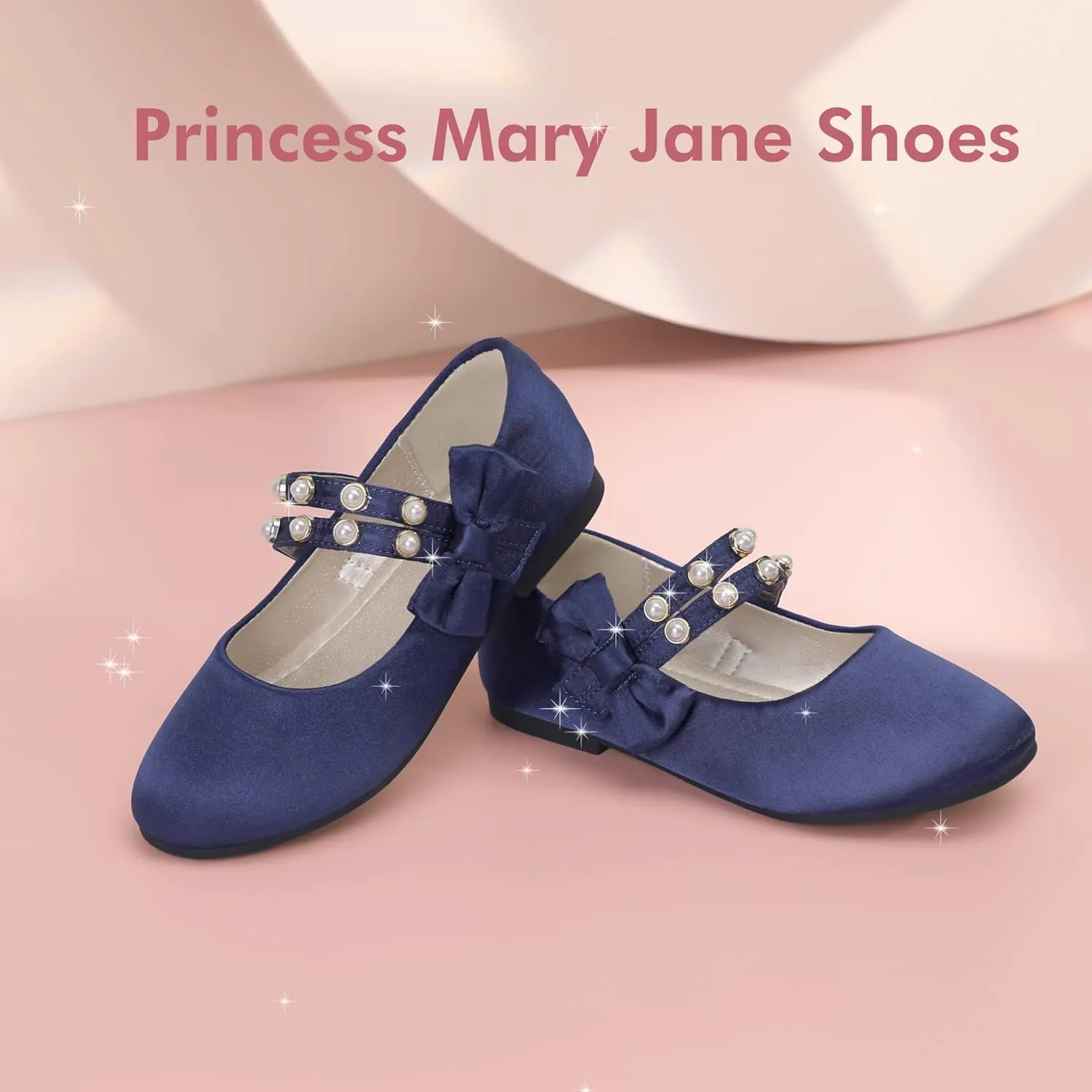 PANDANINJIA Toddler Girls Dress Shoes Pearls Bow Ballet Flats Flower Girl Shoes for Wedding Party School Communion Shoes