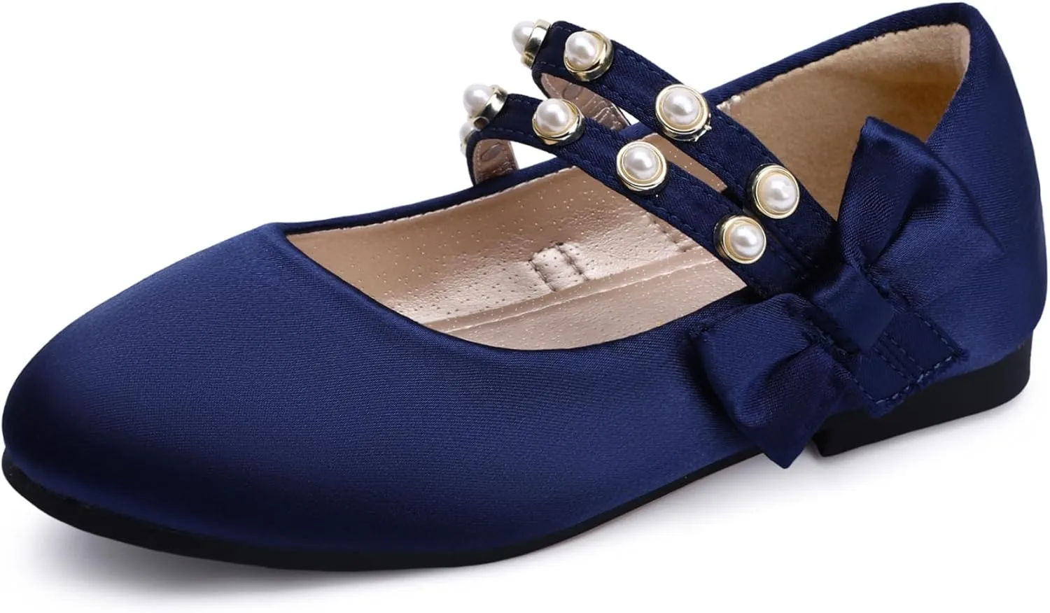 PANDANINJIA Toddler Girls Dress Shoes Pearls Bow Ballet Flats Flower Girl Shoes for Wedding Party School Communion Shoes