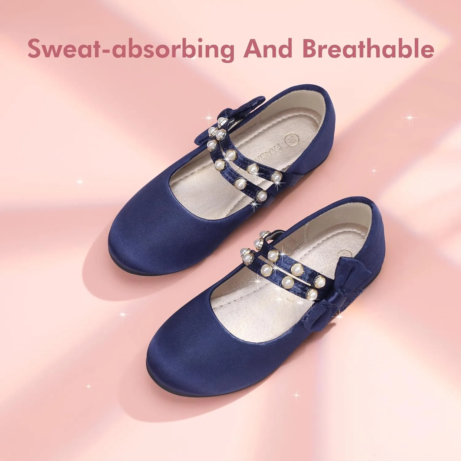 PANDANINJIA Toddler Girls Dress Shoes Pearls Bow Ballet Flats Flower Girl Shoes for Wedding Party School Communion Shoes