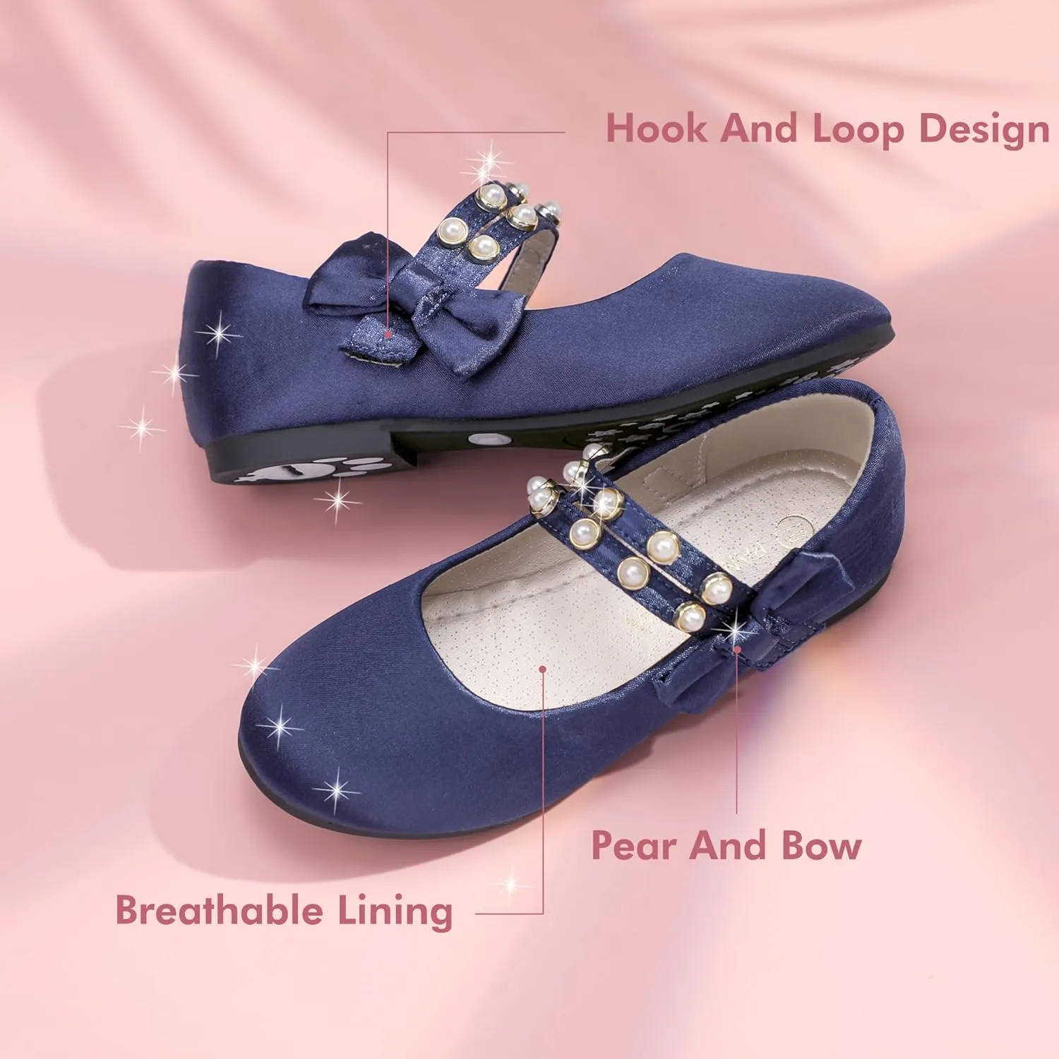 PANDANINJIA Toddler Girls Dress Shoes Pearls Bow Ballet Flats Flower Girl Shoes for Wedding Party School Communion Shoes