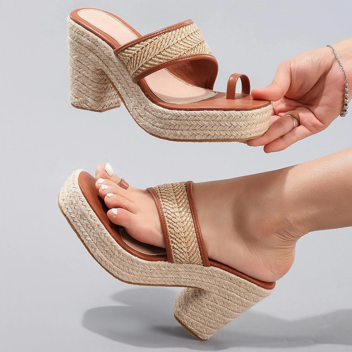 Parisuit Womens Thong Platform Sandals Open Toe Chunky High Heels Espadrille Sandals Bohemia Beach Slides Shoes