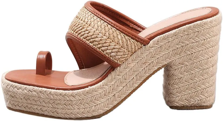 Parisuit Womens Thong Platform Sandals Open Toe Chunky High Heels Espadrille Sandals Bohemia Beach Slides Shoes
