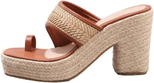 Parisuit Womens Thong Platform Sandals Open Toe Chunky High Heels Espadrille Sandals Bohemia Beach Slides Shoes