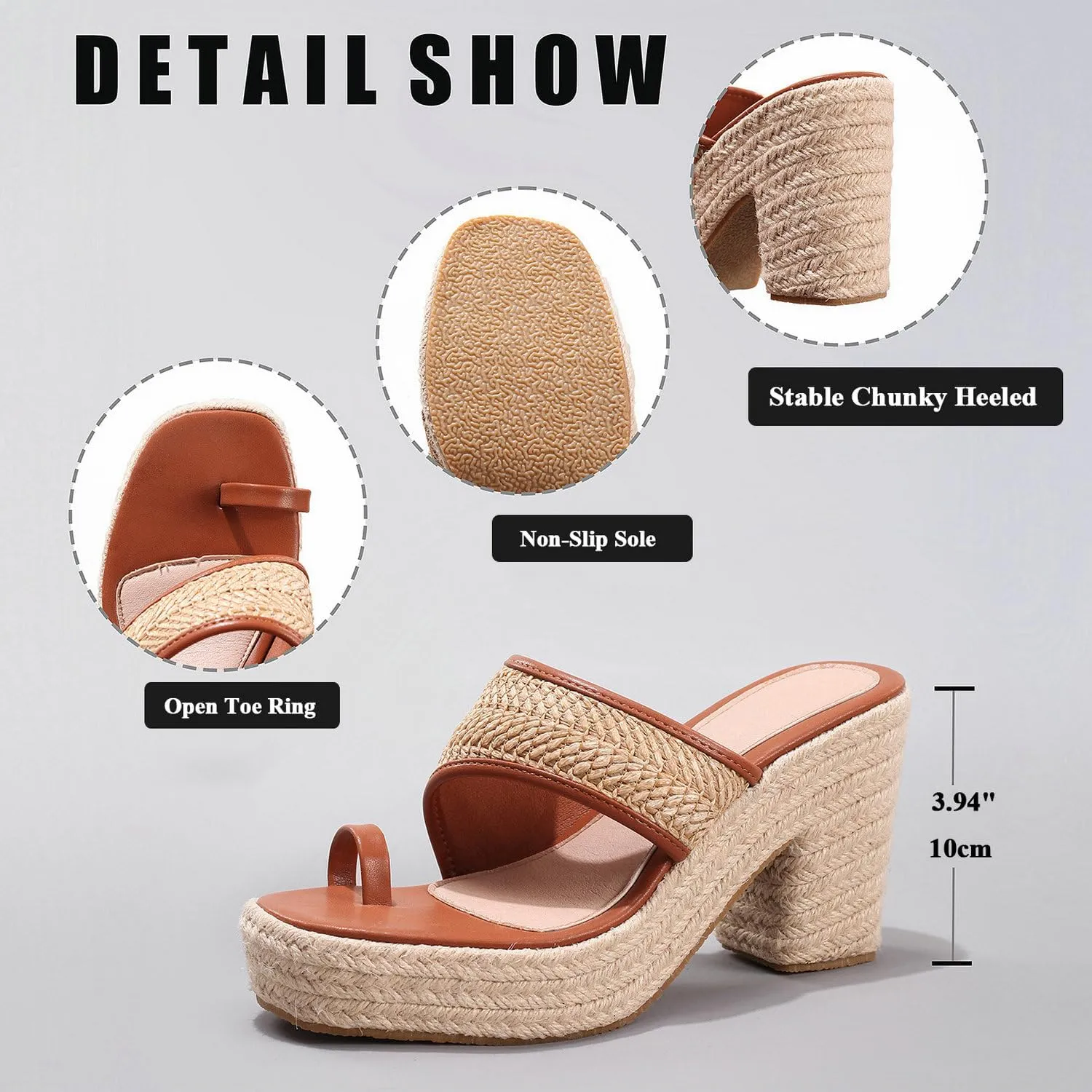 Parisuit Womens Thong Platform Sandals Open Toe Chunky High Heels Espadrille Sandals Bohemia Beach Slides Shoes