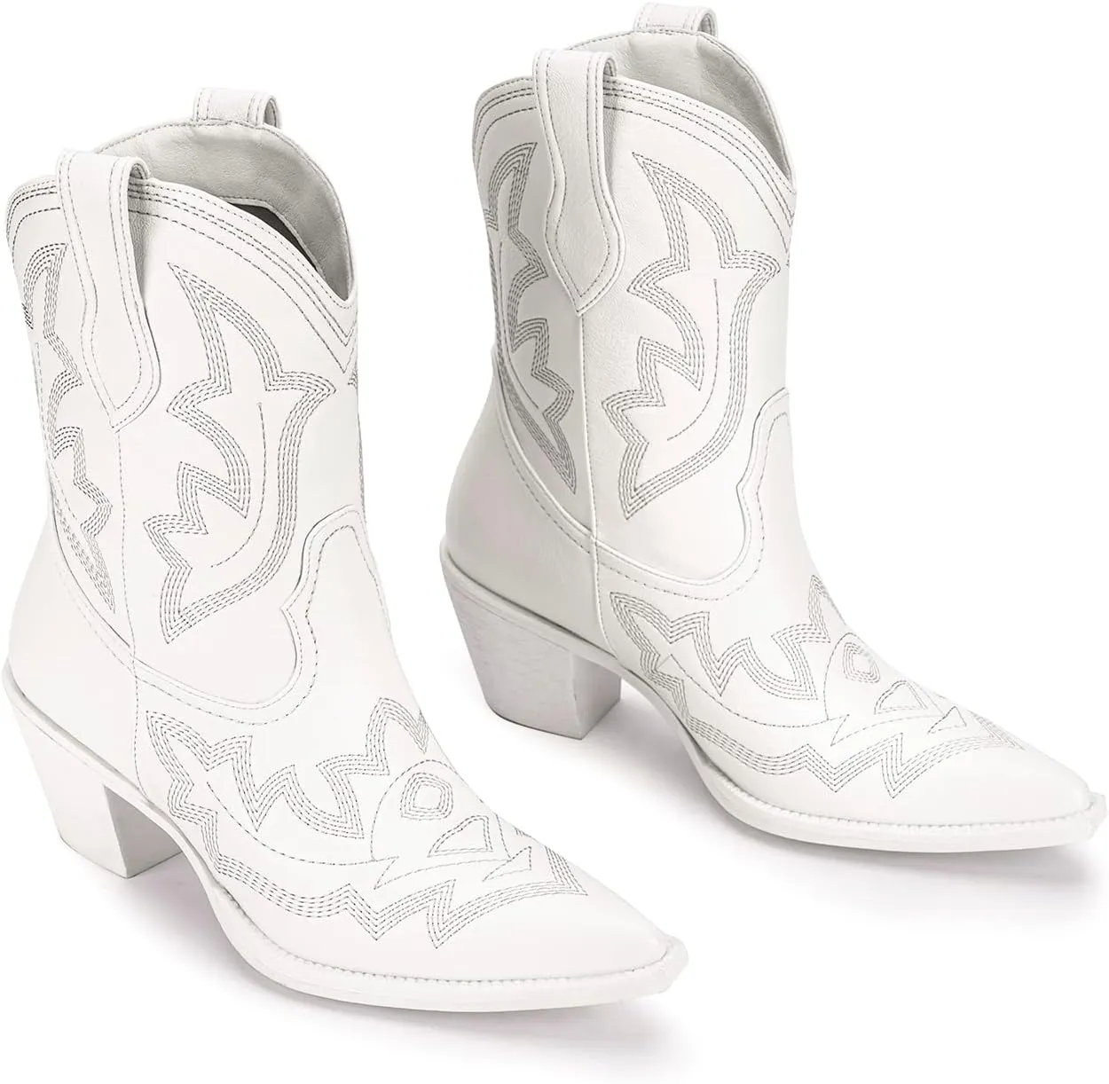 Pasuot Cowboy Boots for Women - Western Cowgirl Boots, Ankle Boots Short Booties for Ladies, Classic Fashion Embroidered Design, Pointed Toe With Rubber Chunky Heel and Pull On Tabs