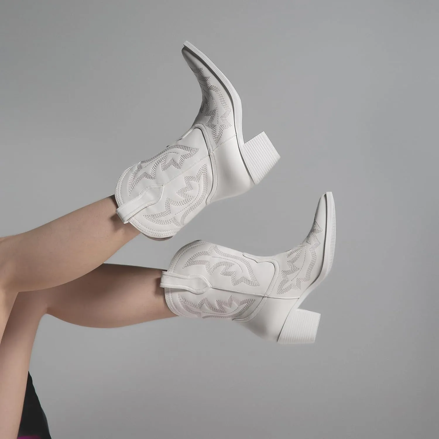 Pasuot Cowboy Boots for Women - Western Cowgirl Boots, Ankle Boots Short Booties for Ladies, Classic Fashion Embroidered Design, Pointed Toe With Rubber Chunky Heel and Pull On Tabs