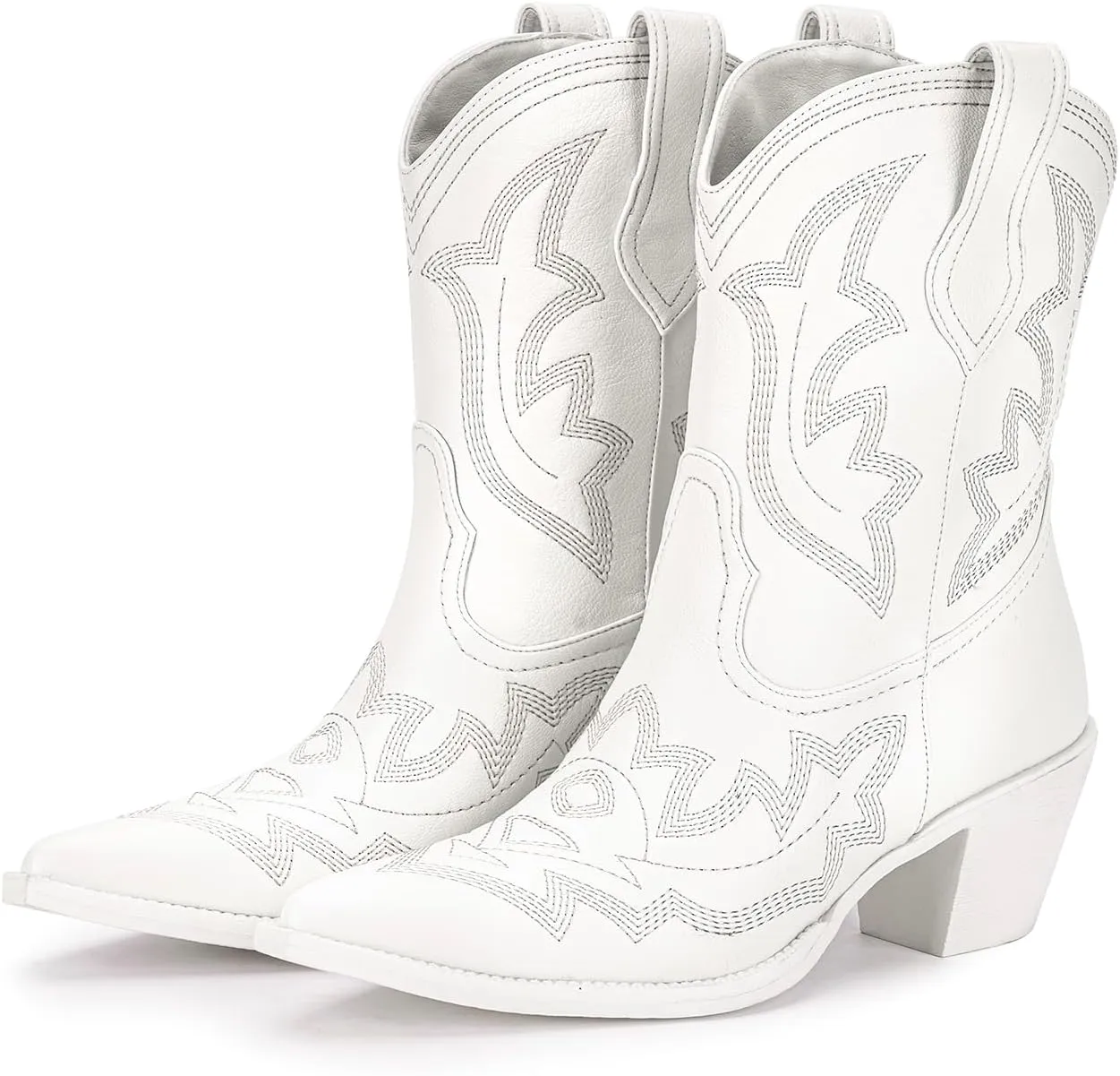 Pasuot Cowboy Boots for Women - Western Cowgirl Boots, Ankle Boots Short Booties for Ladies, Classic Fashion Embroidered Design, Pointed Toe With Rubber Chunky Heel and Pull On Tabs