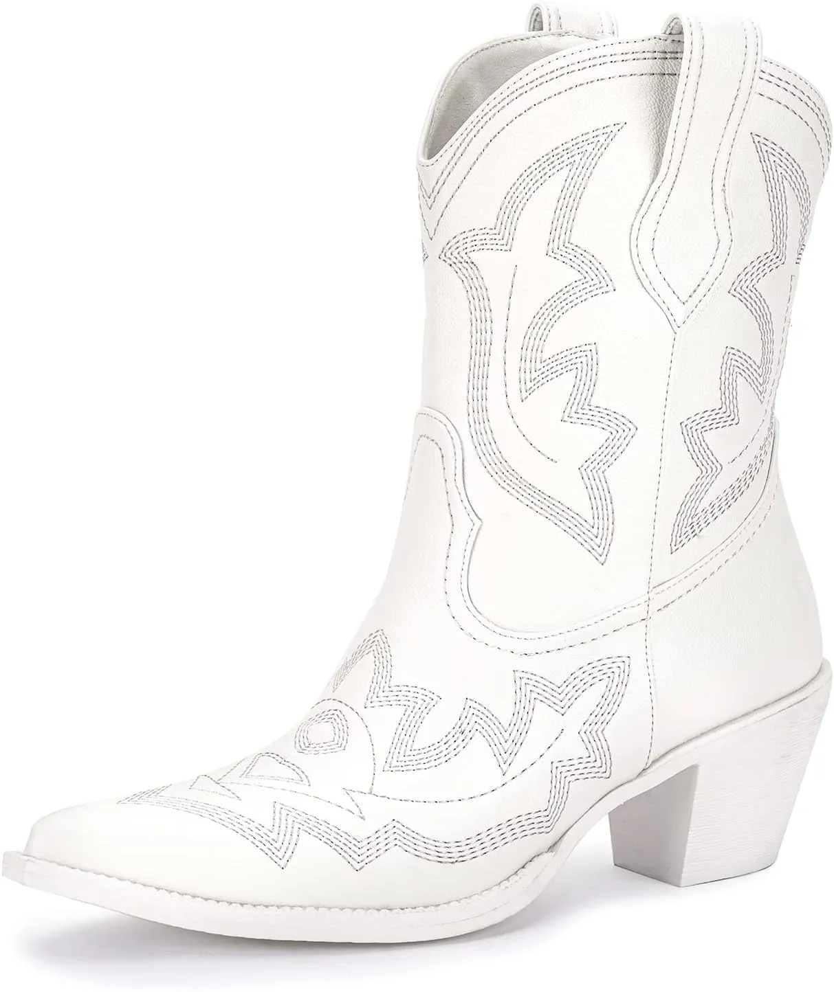 Pasuot Cowboy Boots for Women - Western Cowgirl Boots, Ankle Boots Short Booties for Ladies, Classic Fashion Embroidered Design, Pointed Toe With Rubber Chunky Heel and Pull On Tabs