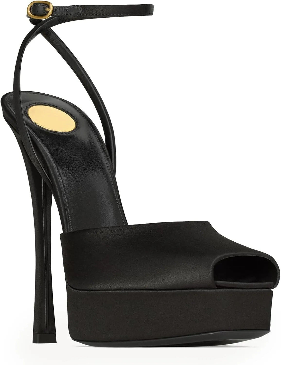 Peep Toe Platform High Heels Sandals for Womens, Satin Slingback Stiletto Shoes with Platform Ankle Strap Buckle for Weddings Evening Dressy