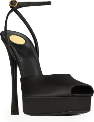 Peep Toe Platform High Heels Sandals for Womens, Satin Slingback Stiletto Shoes with Platform Ankle Strap Buckle for Weddings Evening Dressy