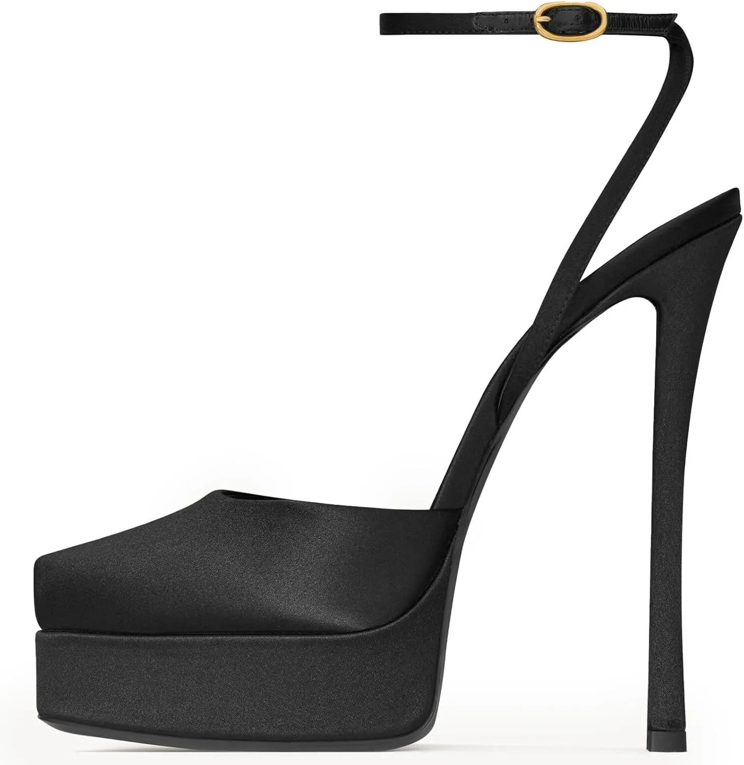 Peep Toe Platform High Heels Sandals for Womens, Satin Slingback Stiletto Shoes with Platform Ankle Strap Buckle for Weddings Evening Dressy