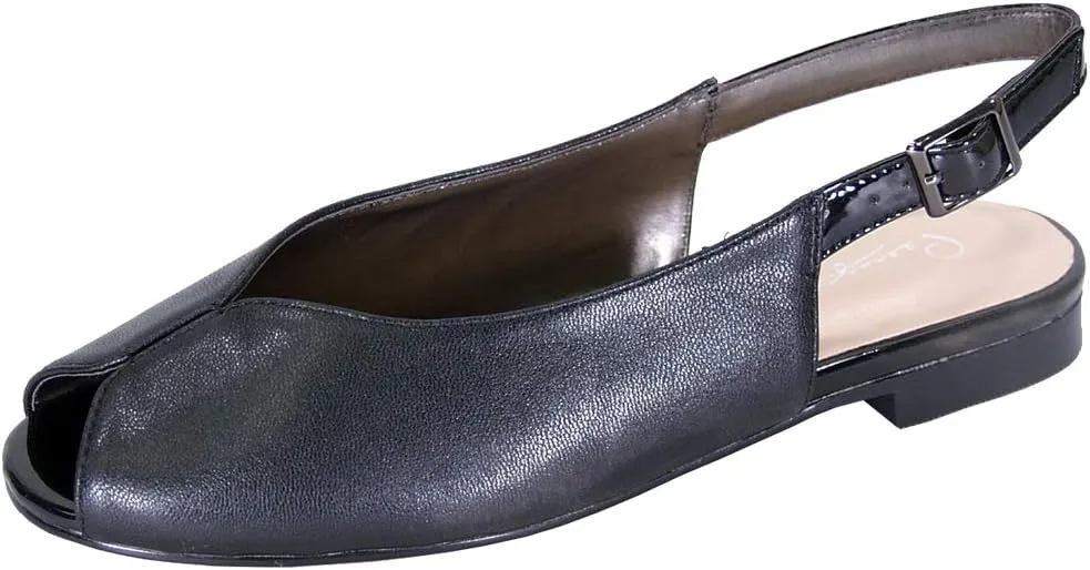 Peerage Eden Women's Wide Width Peep Toe Slingback Comfort Leather Flats