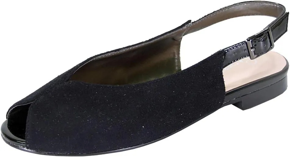 Peerage Kelsey Women's Wide Width Peep Toe Slingback Comfort Suede Flats