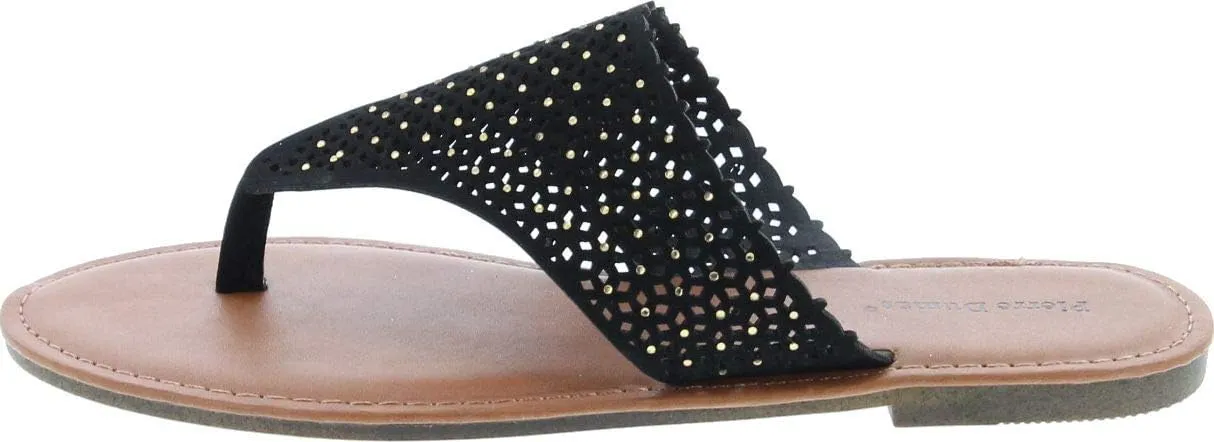 Pierre Dumas Women's Azaria-7 Vegan Leather Perforated Accents Flip-Flops Flats Sandals