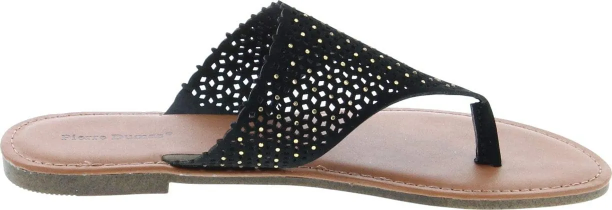 Pierre Dumas Women's Azaria-7 Vegan Leather Perforated Accents Flip-Flops Flats Sandals