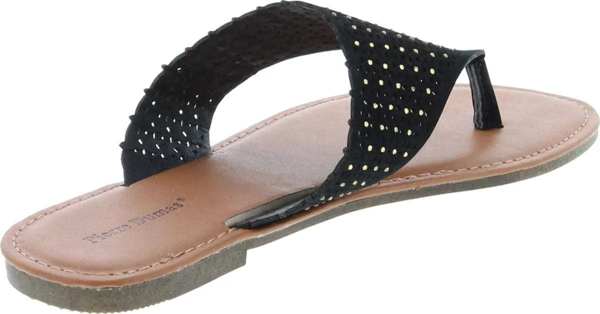 Pierre Dumas Women's Azaria-7 Vegan Leather Perforated Accents Flip-Flops Flats Sandals
