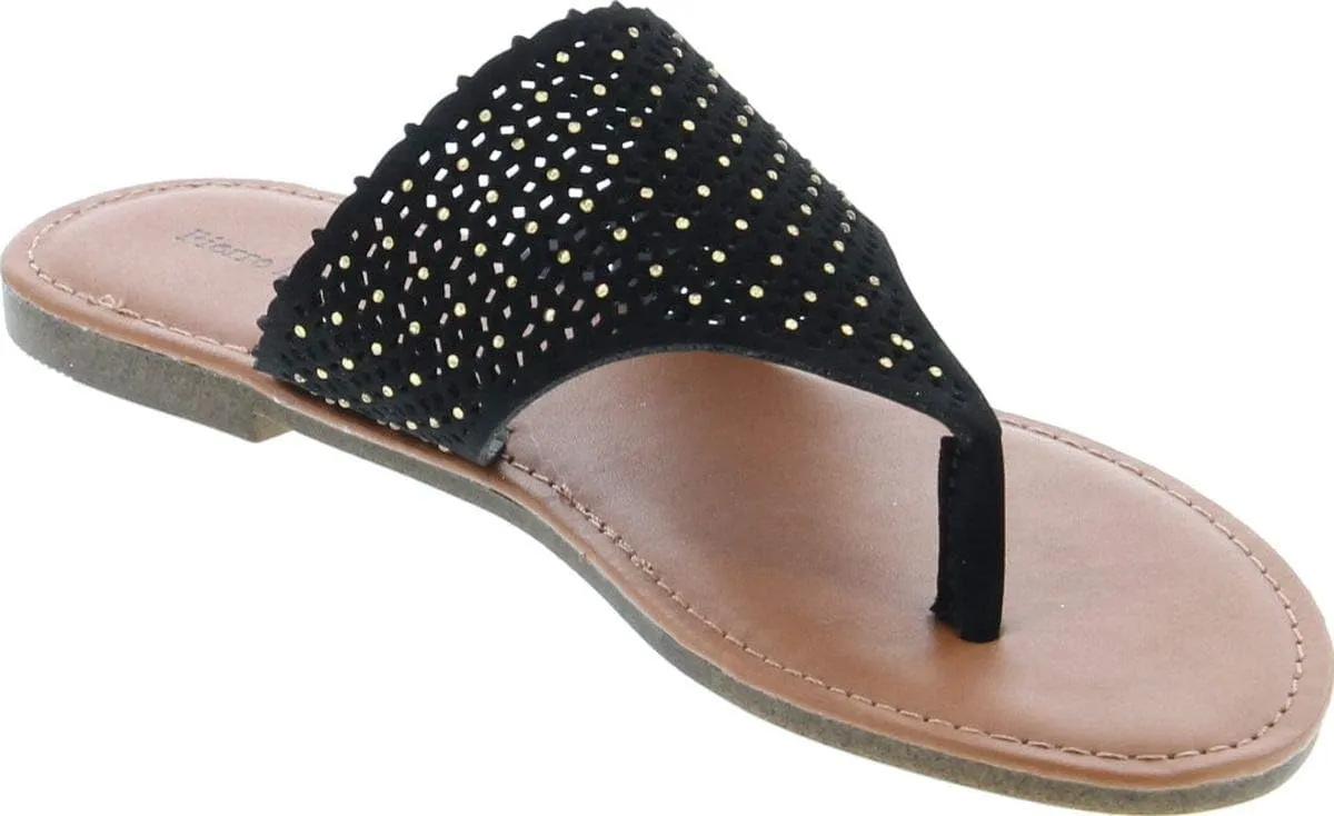 Pierre Dumas Women's Azaria-7 Vegan Leather Perforated Accents Flip-Flops Flats Sandals