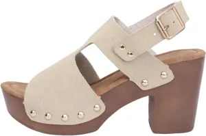 Platform Heels for Women Suede Studded Platform High Heel Stylish Roman Block Heel Sandals with Buckle Ankle Strap