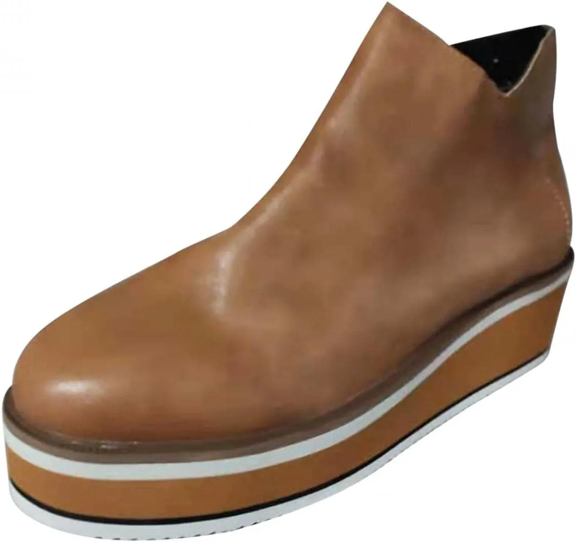 Platform Wedge Ankle Booties for Women, Ladies Fashion Casual Leather Round Toe Chunky Bottom High Heels Ankle Boots,Winter Fall Dress Short Boots Fashion High Top Sneakers Walking Shoes