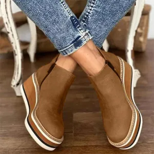 Platform Wedge Ankle Booties for Women, Ladies Fashion Casual Leather Round Toe Chunky Bottom High Heels Ankle Boots,Winter Fall Dress Short Boots Fashion High Top Sneakers Walking Shoes