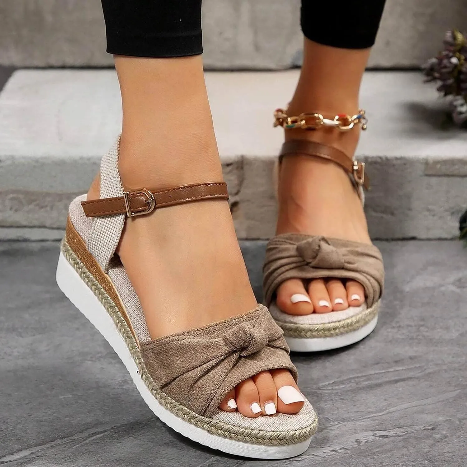 Platform Wedge Sandals for Women Open Toe Espadrilles Ankle Strap Sandals Summer Casual Dressy Wedge Flat Sandals Beach Boho Walking Shoes