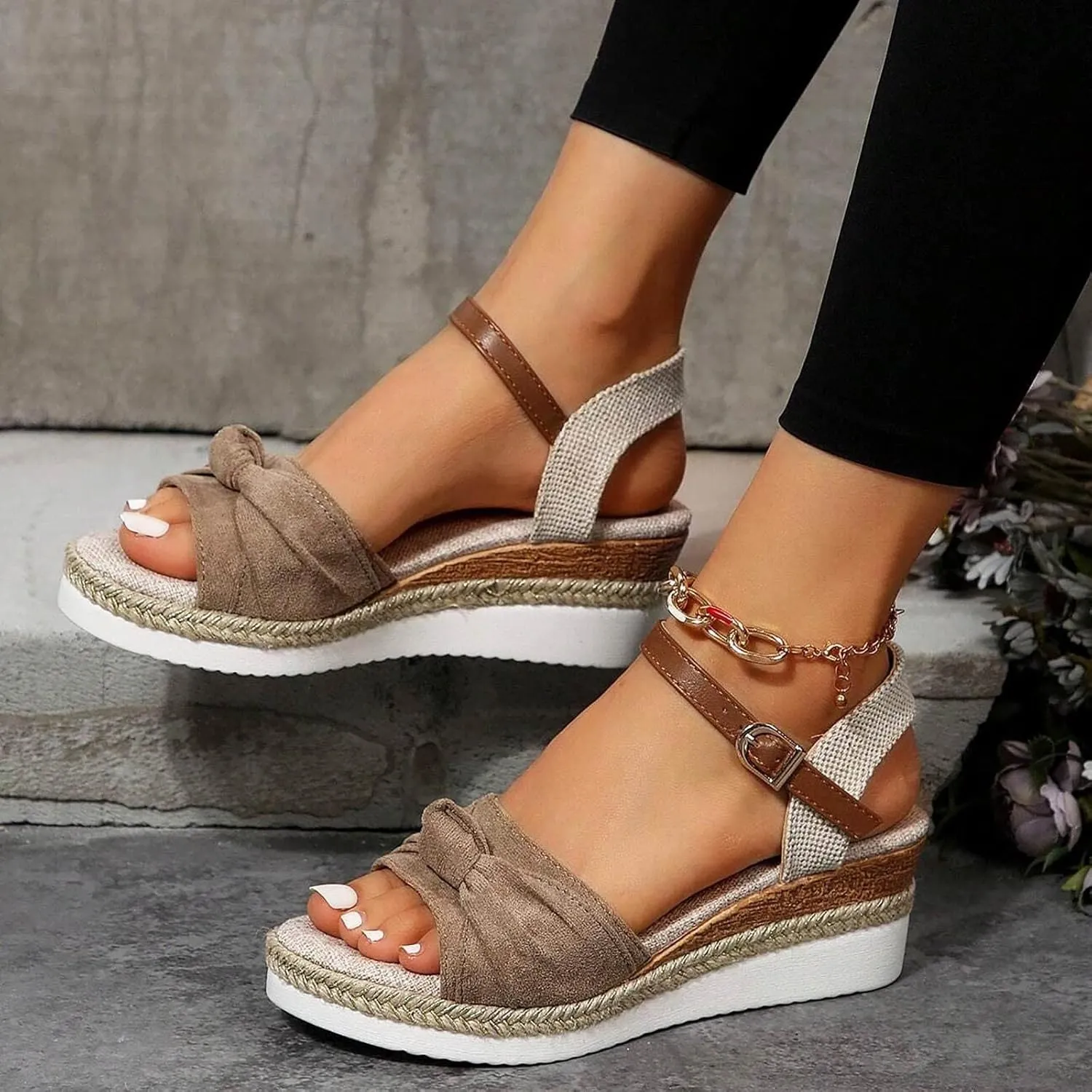 Platform Wedge Sandals for Women Open Toe Espadrilles Ankle Strap Sandals Summer Casual Dressy Wedge Flat Sandals Beach Boho Walking Shoes