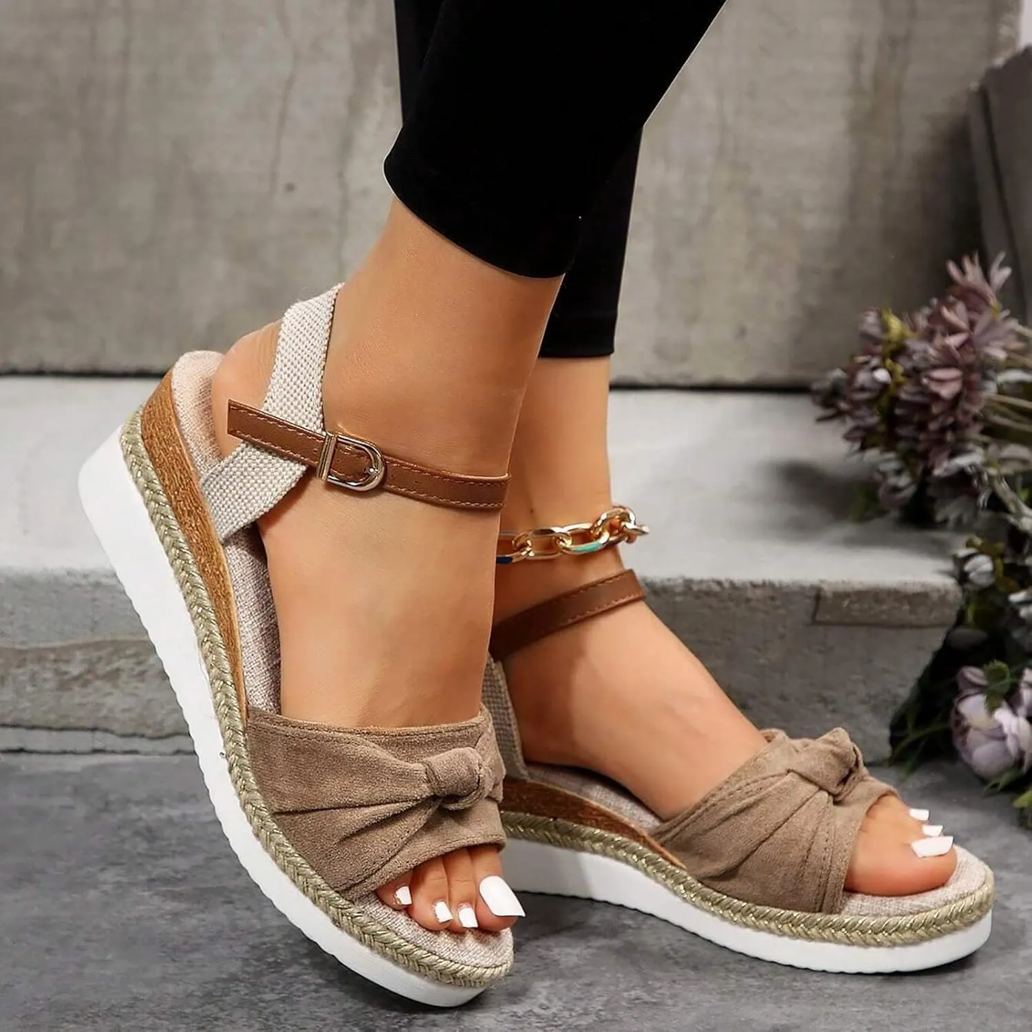 Platform Wedge Sandals for Women Open Toe Espadrilles Ankle Strap Sandals Summer Casual Dressy Wedge Flat Sandals Beach Boho Walking Shoes