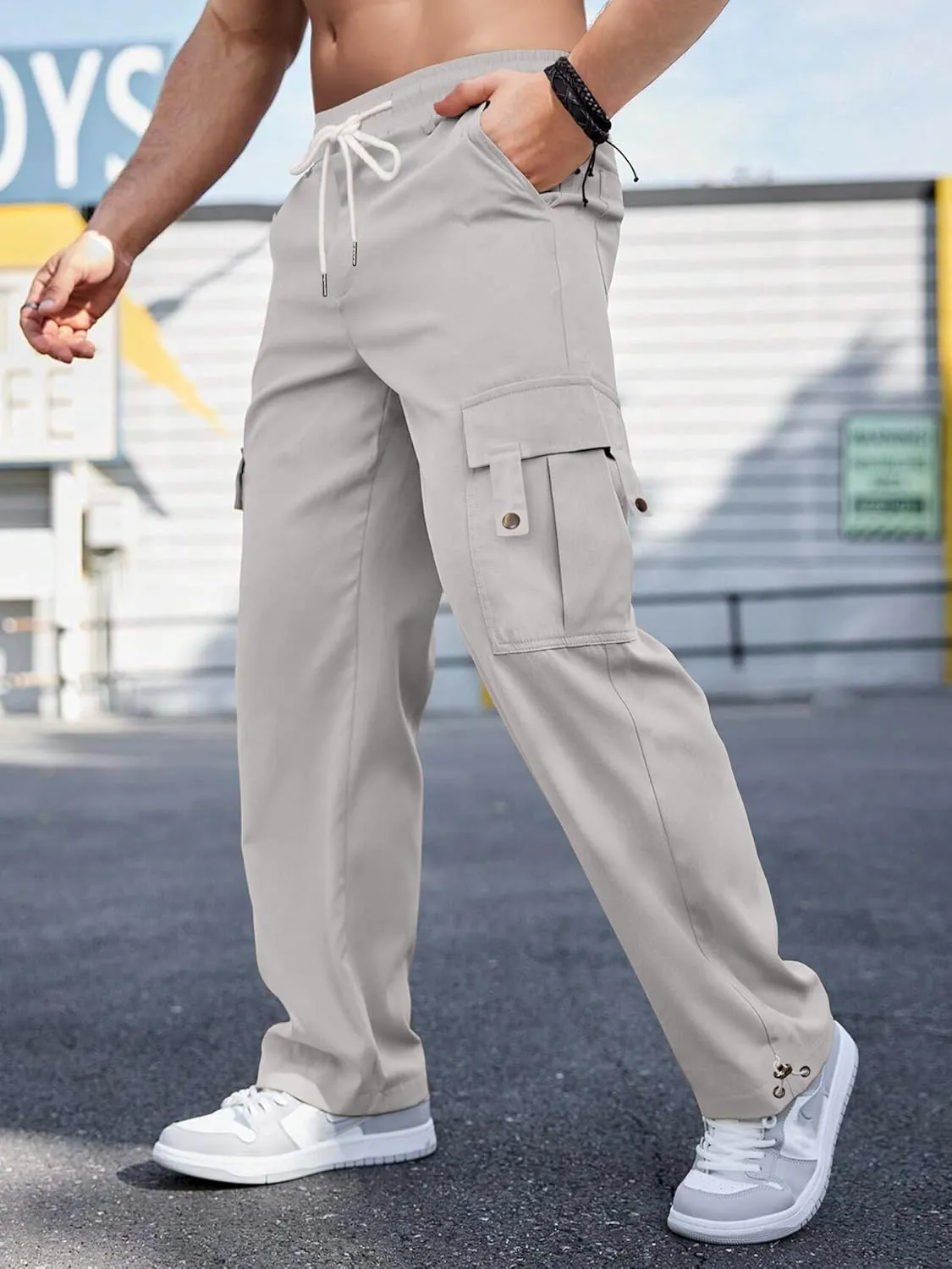 PLEPAN Men's Casual Cargo Pants Stretch Sweatpants Streetwear Trousers Hiking Drawstring Elastic Waist Workout Joggers