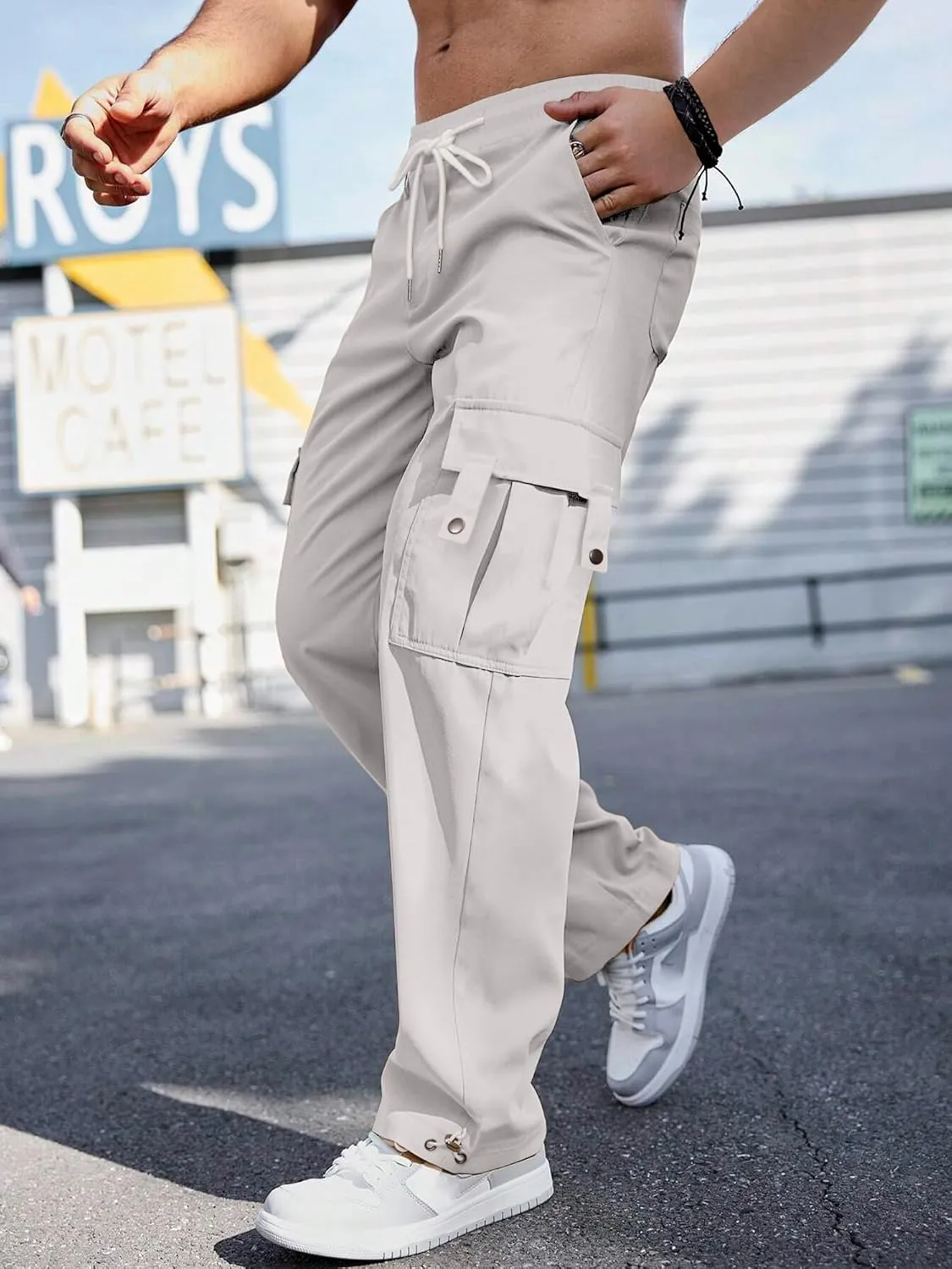 PLEPAN Men's Casual Cargo Pants Stretch Sweatpants Streetwear Trousers Hiking Drawstring Elastic Waist Workout Joggers