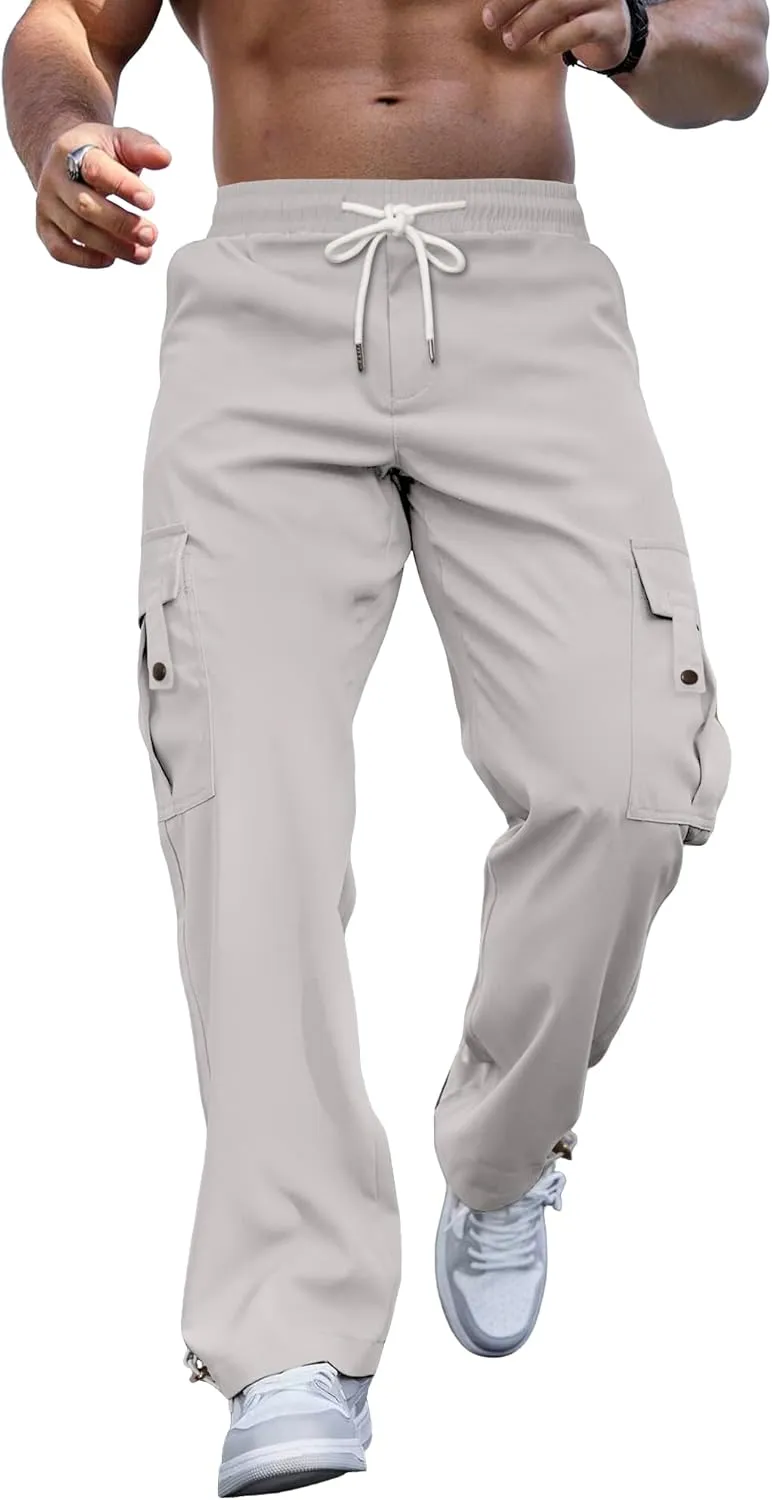 PLEPAN Men's Casual Cargo Pants Stretch Sweatpants Streetwear Trousers Hiking Drawstring Elastic Waist Workout Joggers