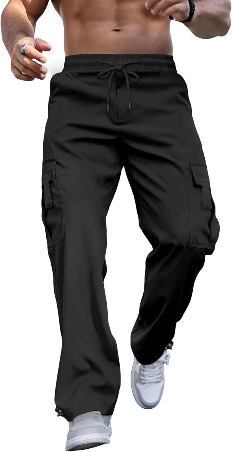 PLEPAN Men's Casual Cargo Pants Stretch Sweatpants Streetwear Trousers Hiking Drawstring Elastic Waist Workout Joggers