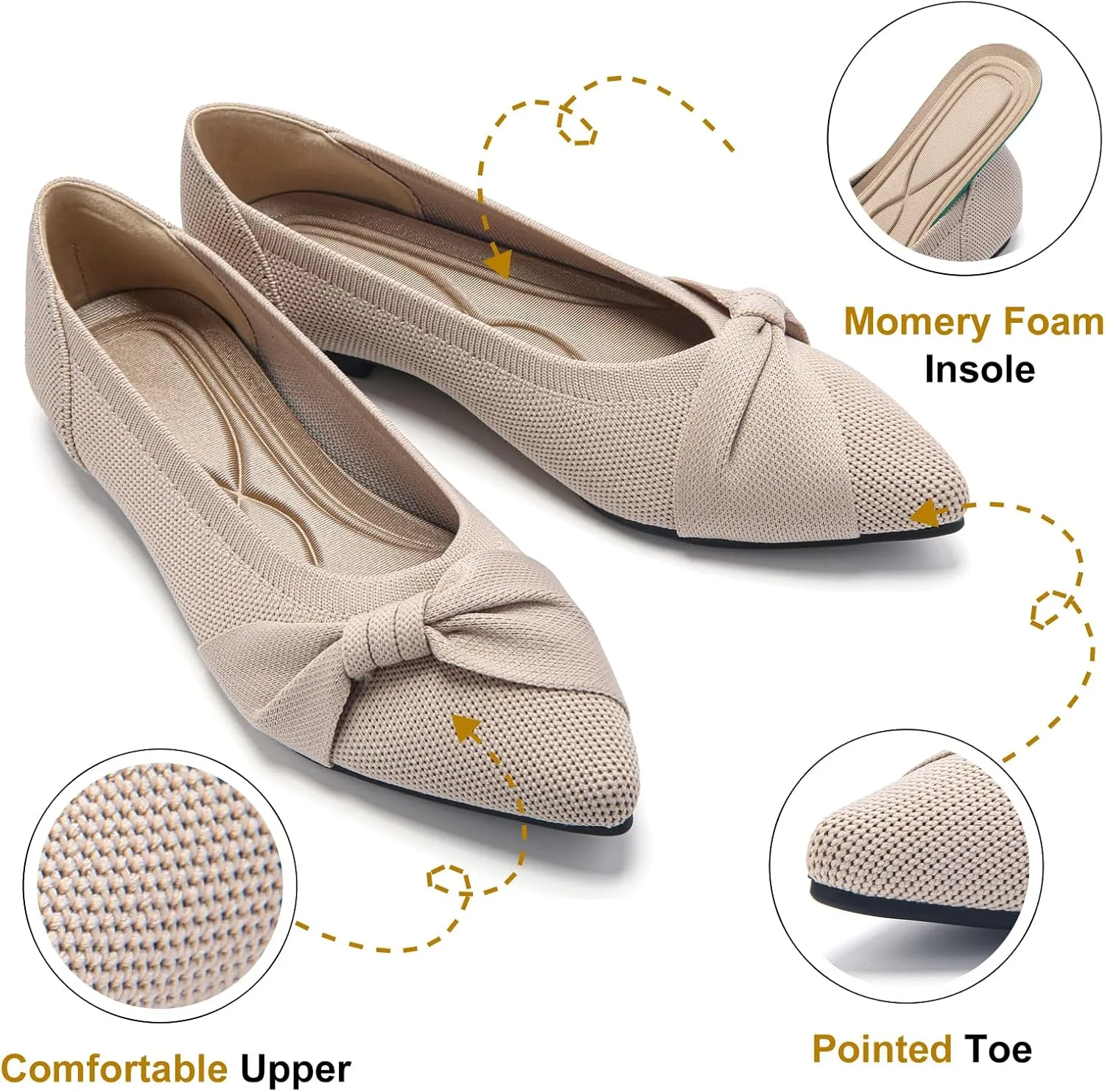 Pointed Toe Flats for Women Ballet Flats Comfortable Dressy Knit Lightweight Casual for Work Office Womens Flats