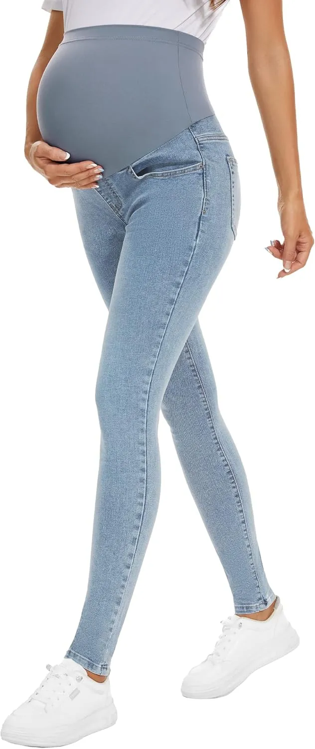 POSHGLAM Women's Maternity Jeans Over Belly Skinny Denim Jeggings Comfy Stretch Pregnancy Pants