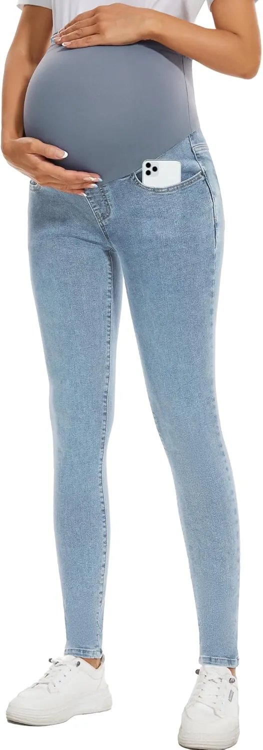 POSHGLAM Women's Maternity Jeans Over Belly Skinny Denim Jeggings Comfy Stretch Pregnancy Pants