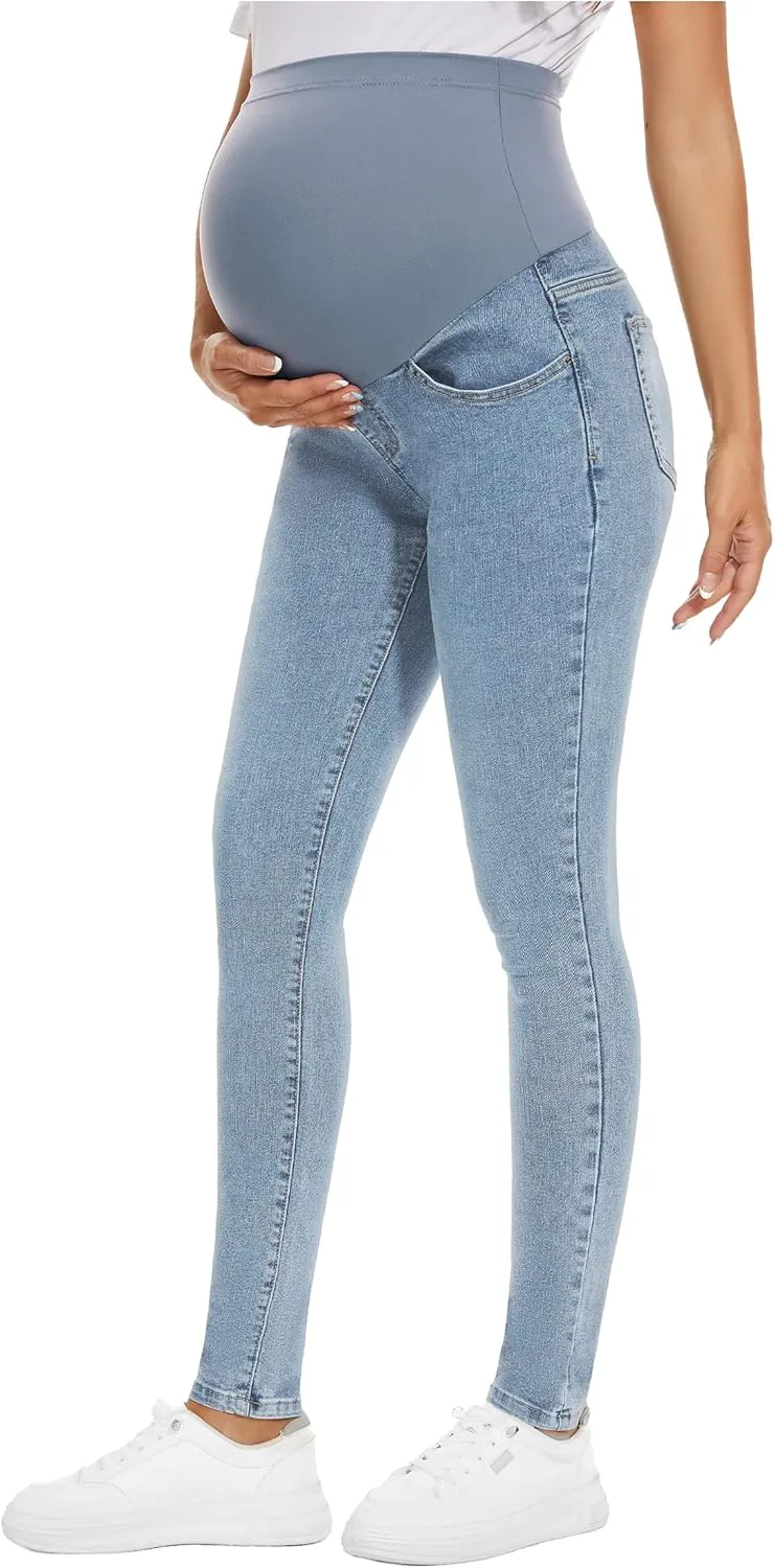 POSHGLAM Women's Maternity Jeans Over Belly Skinny Denim Jeggings Comfy Stretch Pregnancy Pants
