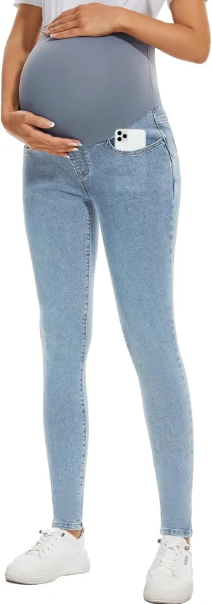 POSHGLAM Women's Maternity Jeans Over Belly Skinny Denim Jeggings Comfy Stretch Pregnancy Pants