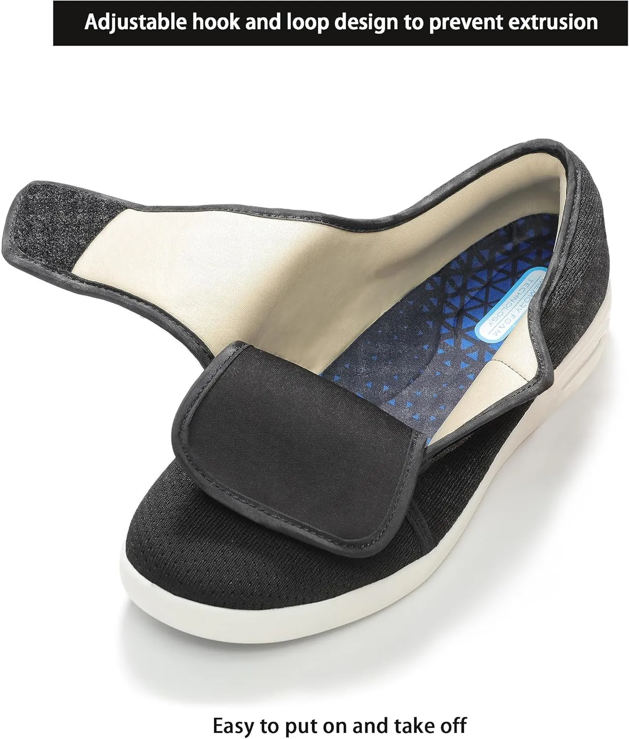 QHBPMGAD Diabetic Shoes for Women, Women's Wide Width Elderly Shoes, Adjustable Hook and Loop Closure Anti-Slip Breathable Lightweight, Swollen Feet Walking Edema Sneakers