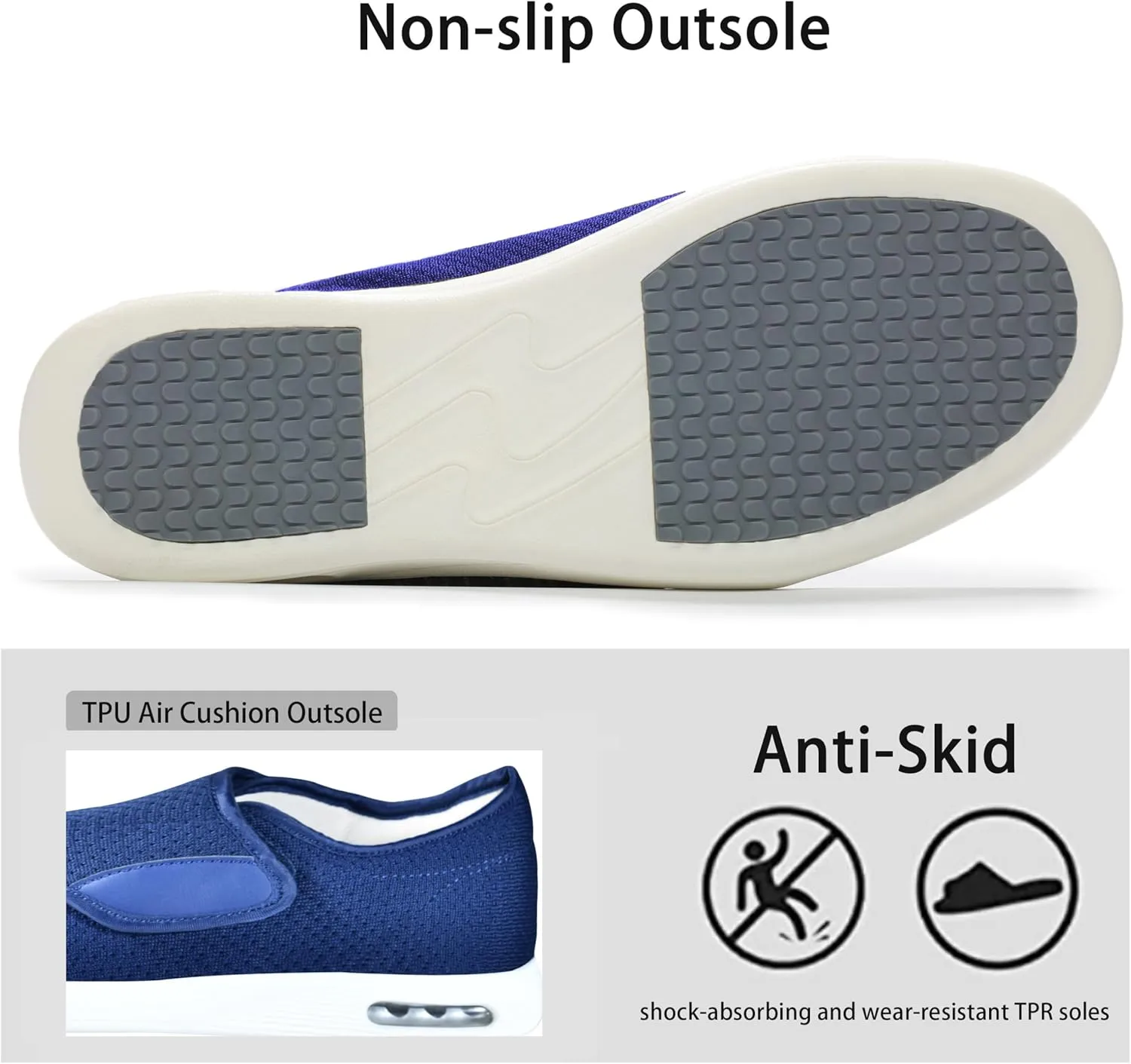 QHBPMGAD Mens Diabetic Shoes for Men Extra Wide Slip on Shoes for Swollen Feet Adjustable Hook and Loop Closure Anti-Slip Breathable Edema Walking Shoes