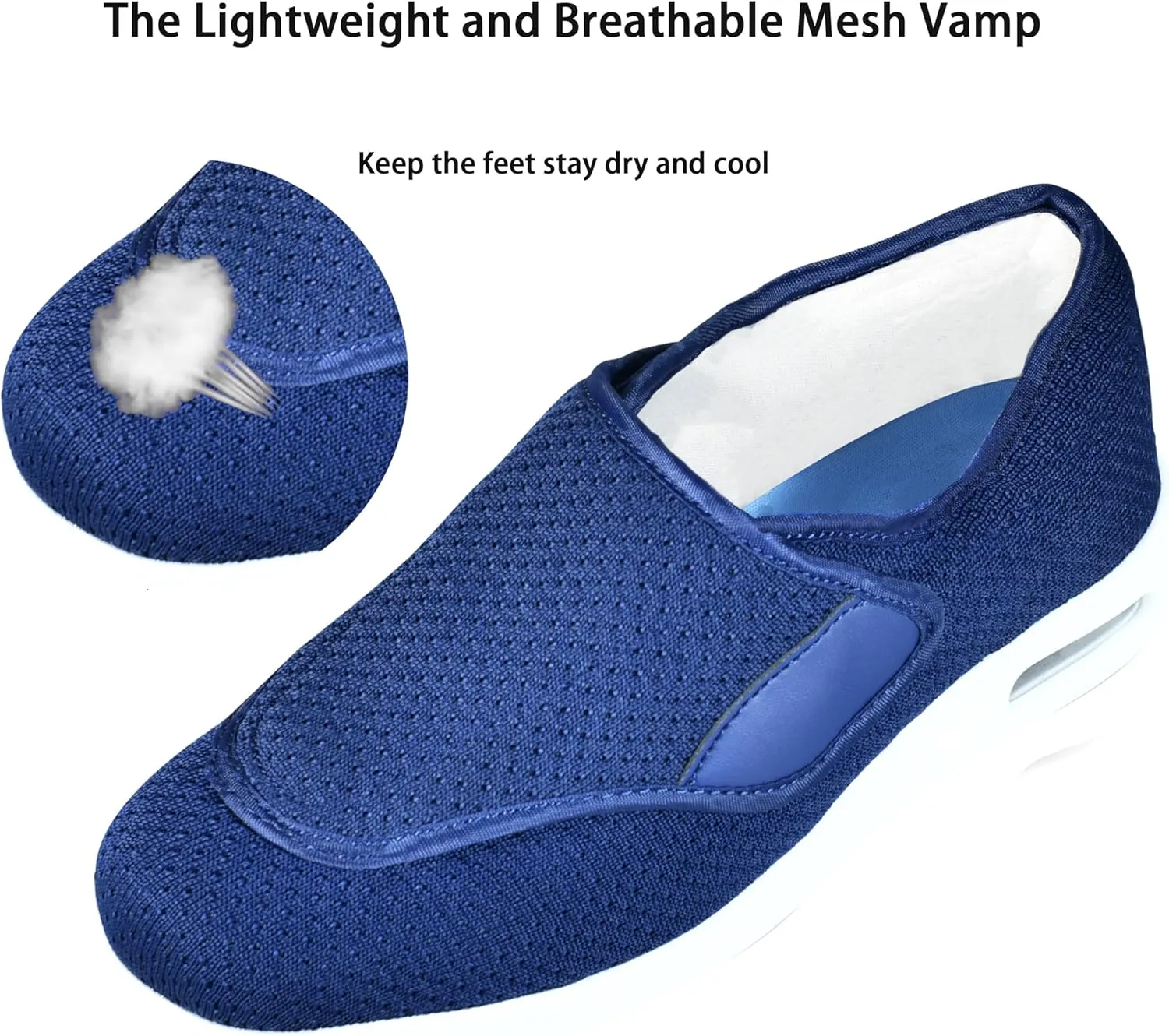 QHBPMGAD Mens Diabetic Shoes for Men Extra Wide Slip on Shoes for Swollen Feet Adjustable Hook and Loop Closure Anti-Slip Breathable Edema Walking Shoes